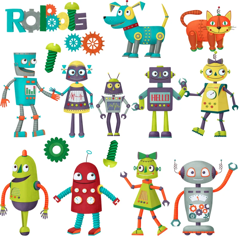 

New Creative Robot Kids Room Wall Sticker Cartoon Poster Childern Bedrooms Nursery Wall Decals Mural