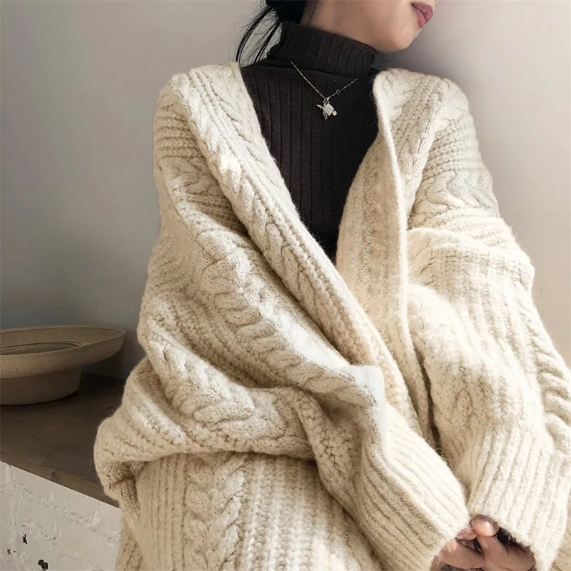 

Long Cardigan Women Sweater Autumn Winter Bat Sleeve Knitted Sweater Plus Size Jacket Loose Ladies Sweaters Cardigans One Size