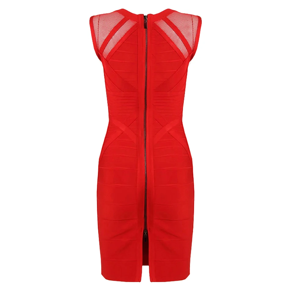 

2020 Summer New High Quality Red Sexy Mesh Split Bandage Dress Female Fashion V-Neck Sleeveless Bodycon Celebrity Party Dress