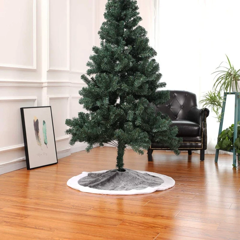

Christmas Tree Skirt, 48Inch Luxury Faux Fur Tree Skirt Large Grey Super Soft Tree Skirt for Xmas Holiday Decorations
