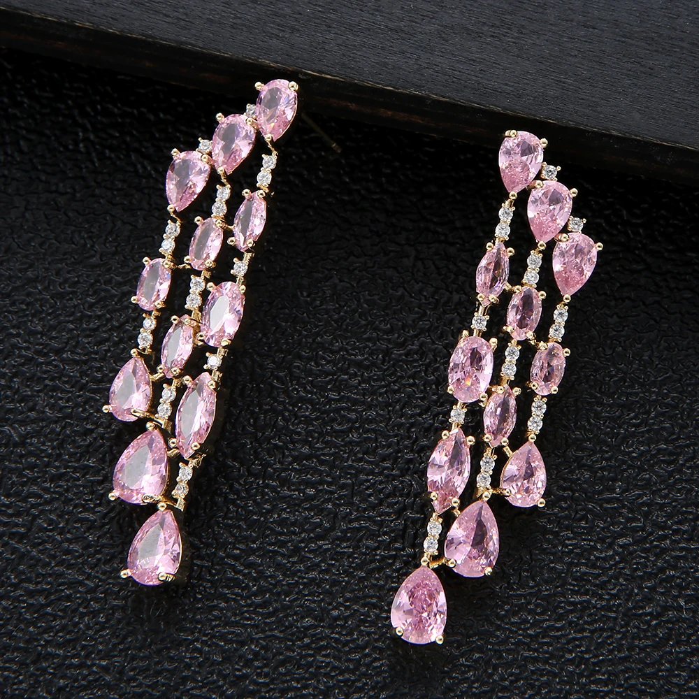 

50mm 3lines Geometric Stick Micro Cubic Zirconia Pave Women Wedding Bridal Party Engagement Party Earring Jewelry E7067