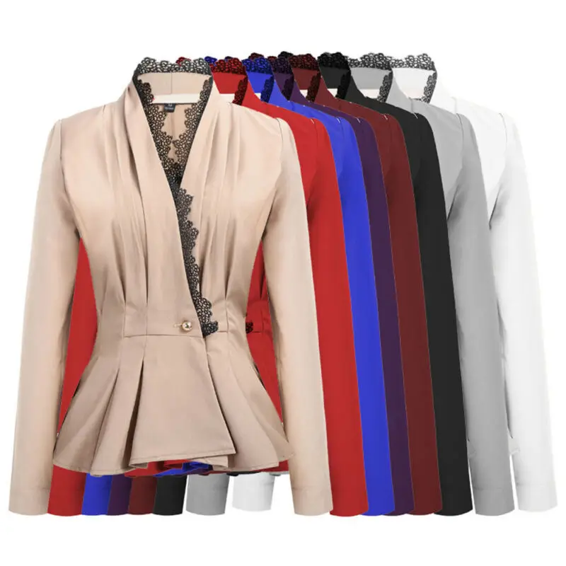 Женская тонкая куртка с баской на одной пуговице и длинным рукавом модная |