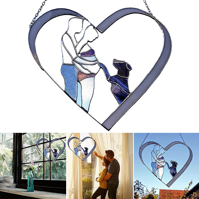 

Painted Pregnant Mother Decoration Acrylic Heart Shaped Hanging Ornament Decor for Window Garden Courtyard XKW