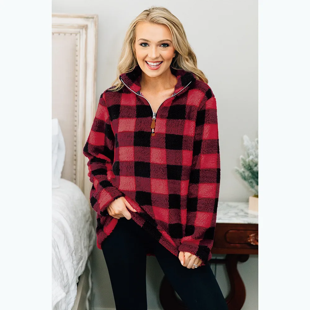 

Cashmere Hoodie Women Stand Collar Half Zip Loose Sweatshirt Casual Thicken Long Sleeve Winter Coat
