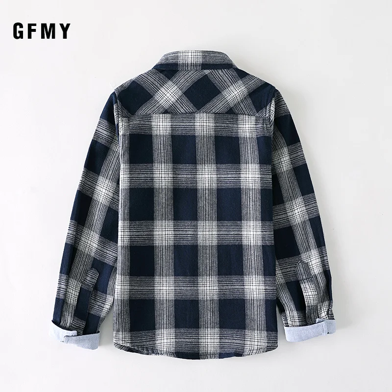 GFMY 2020 летняя 100% хлопковая модная детская клетчатая рубашка с длинным рукавом