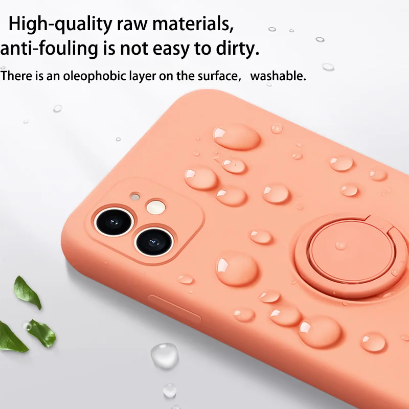 Защитный чехол для объектива iPhone SE 2020 из жидкого силикона с кольцом держателем 11