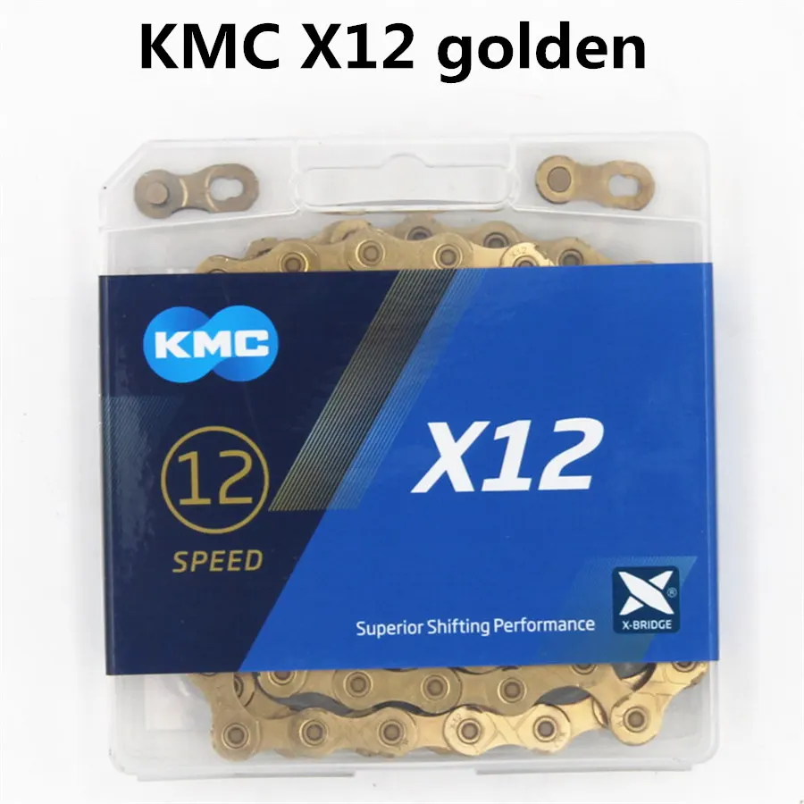 Золотая цепь KMC X12, 12 Скоростей, цепь для горного велосипеда,, X12, серебро, MTB, дорожный велосипед 126л, 12 скоростей, 24 скорости, цепи KMC X12 - Цвет: X12 gold 126L