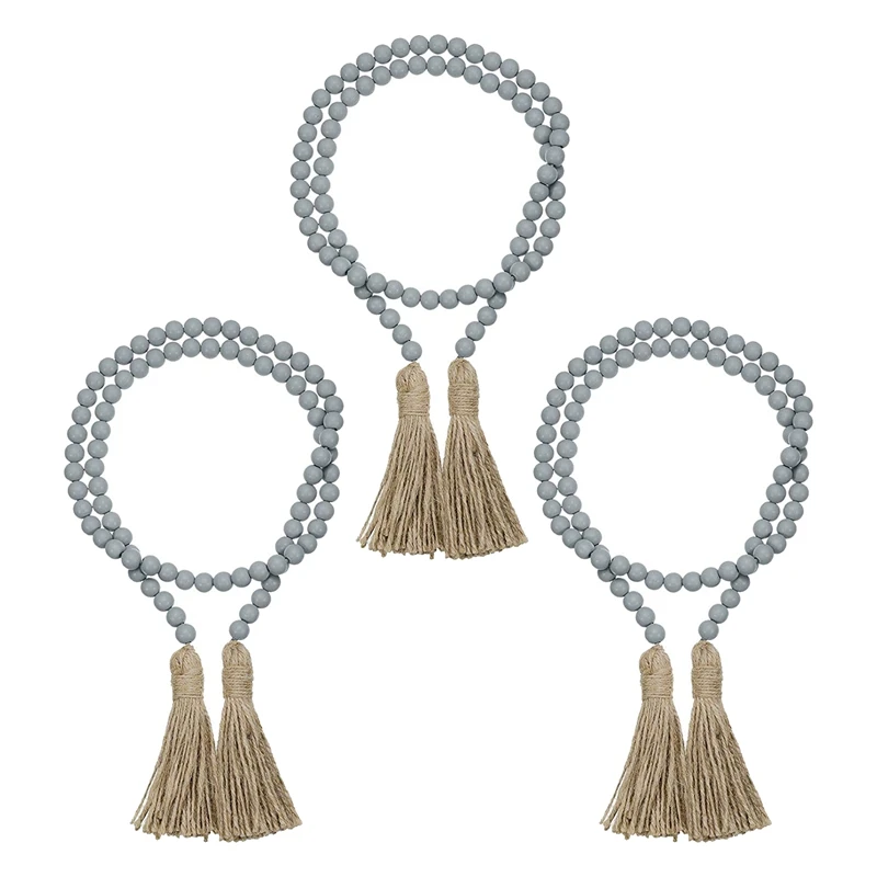 

3 Pcs Wood Bead Garlands with Tassels 3.7 Feet Farmhouse Bead Tassel Hanging Garland for Wedding Home Decor