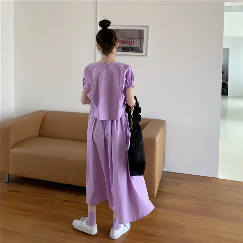 

HziriP Hot Korean Casual O-Neck Short-Sleeved Top A-Line Ladies Skirt 2021 Summer New Loose All-Match Gentle Solid Color Suit