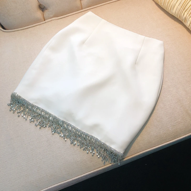 

Brand Fashion Women High-end Luxury Summer Elegant Ladies Diamond Tassel Mini Skirt