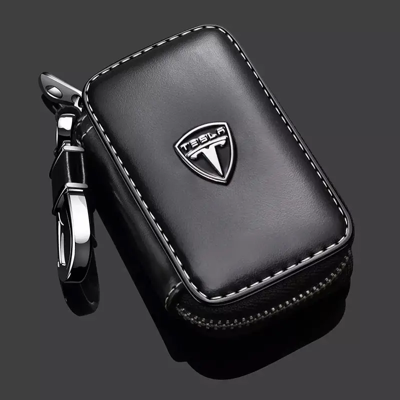 

For Tesla Model S Model X Model 3 Model Y Genuine Leather Car Remote Key Case Bag Cover Shell Wallet Auto Smart Key Accessories