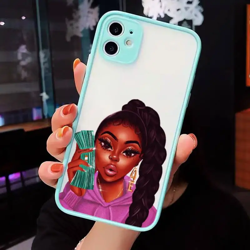 

Black head Girl make money sexy Phone Case Matte Transparent for iPhone 7 8 11 12 s mini pro X XS XR MAX Plus cover funda