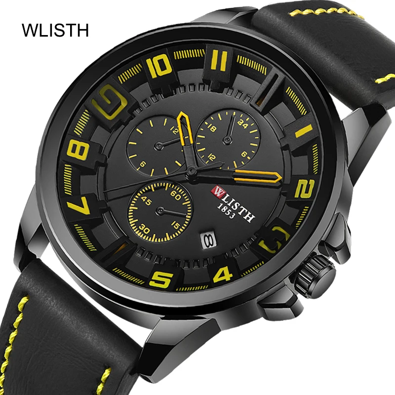 

Fashion WLISTH Brand Men's Leather Business Quartz Calendar Wristwatches Creative Decoration Sports Watch For Men Reloj Hombre