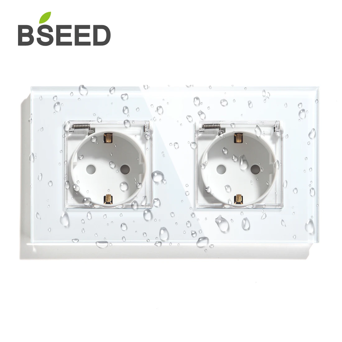 

BSEED WaterProof Double Wall Socket EU Standard Power Plug With White Black Glod Mirror Crystal Glass Panel 157mm16A 110V-250V