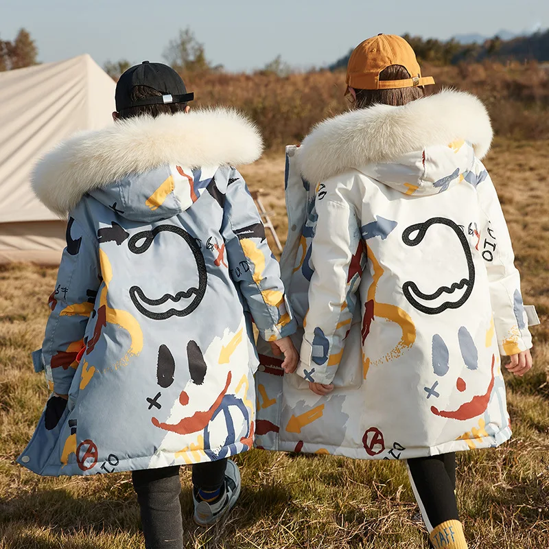 

Russian winter children's cold-proof clothing Boys warm duck down coat Girls fashion waterproof and windproof thick coats Hooded