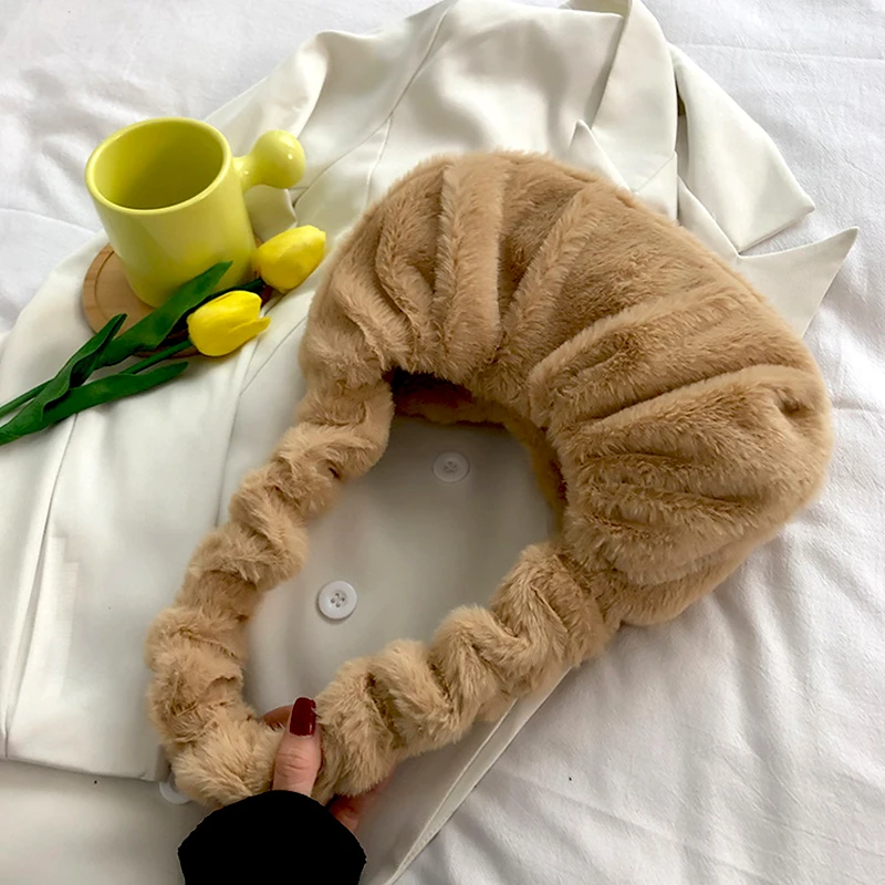 

Женская сумка-тоут, плюшевые сумки на плечо 2021, кошельки для покупок для девочек, модные повседневные однотонные Экологичные сумочки с оборками на осень и зиму