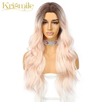 long natural wave ombre pink machine made wig heat resistant fiber cosplay wig hair simulated scalp party drag queen for women