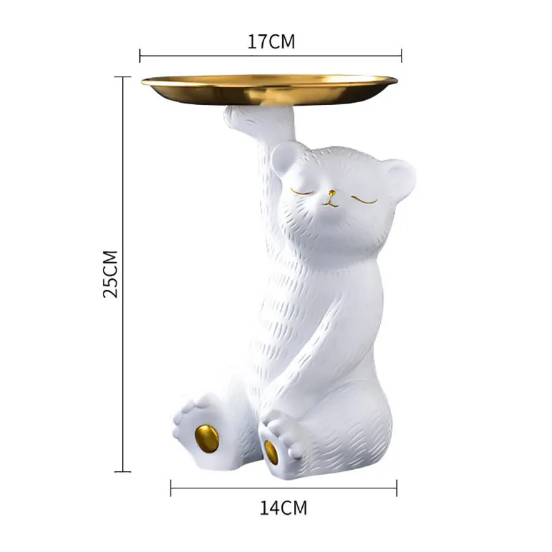 

Gilded Bear Decorative Ornaments Golden Storage Tray Dessert Plate Lovely Resin Bear Desktop Decor Snacks Organizer Trays