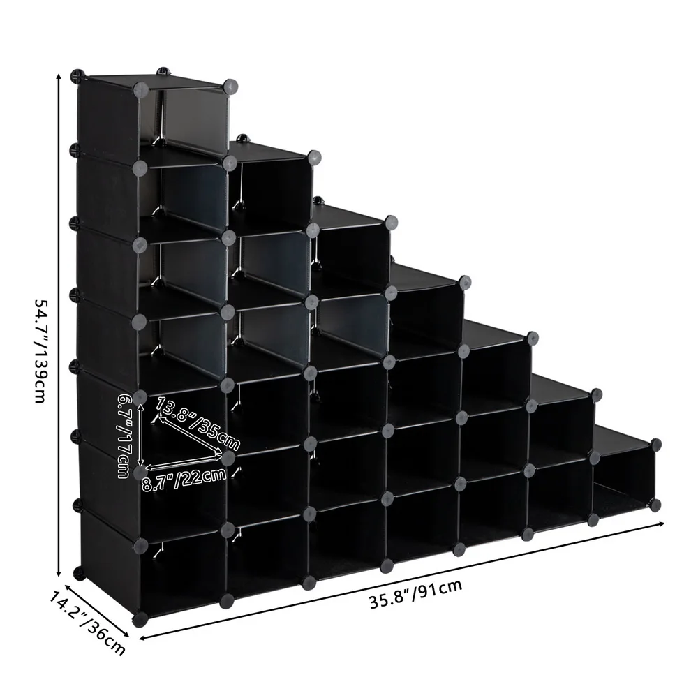 

7-Tier Shoe Rack Space Saving Plastic Shoe Units Cabinet Storage Organizer Ideal For Entryway Hallway Bathroom Living Room Black