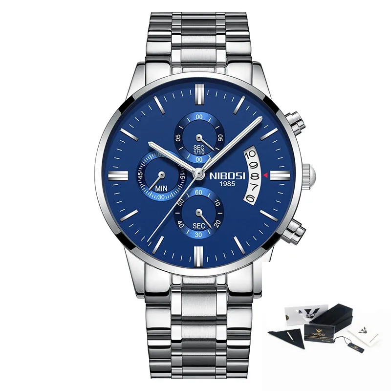 NIBOSI Relogio Masculino мужские спортивные часы с хронографом модные повседневные золотые кварцевые наручные часы водонепроницаемые Роскошные мужские часы - Цвет: 7 with box