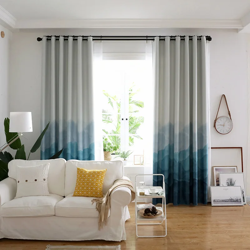 

Modern Simple Gradual Blue Shading Curtains for Living Dining Room Bedroom.