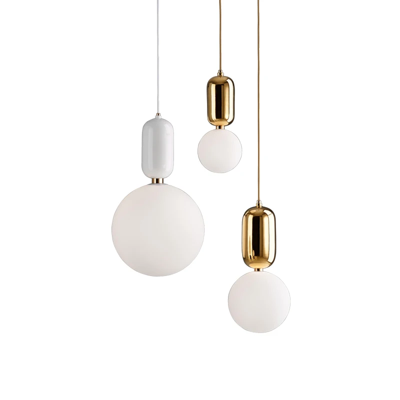 

Nordic Glass Ball Pendant Lights Gold/white/black Exclamation Point Hanging Lamps Living Room Bedroom Restaurant Decor Fixtures