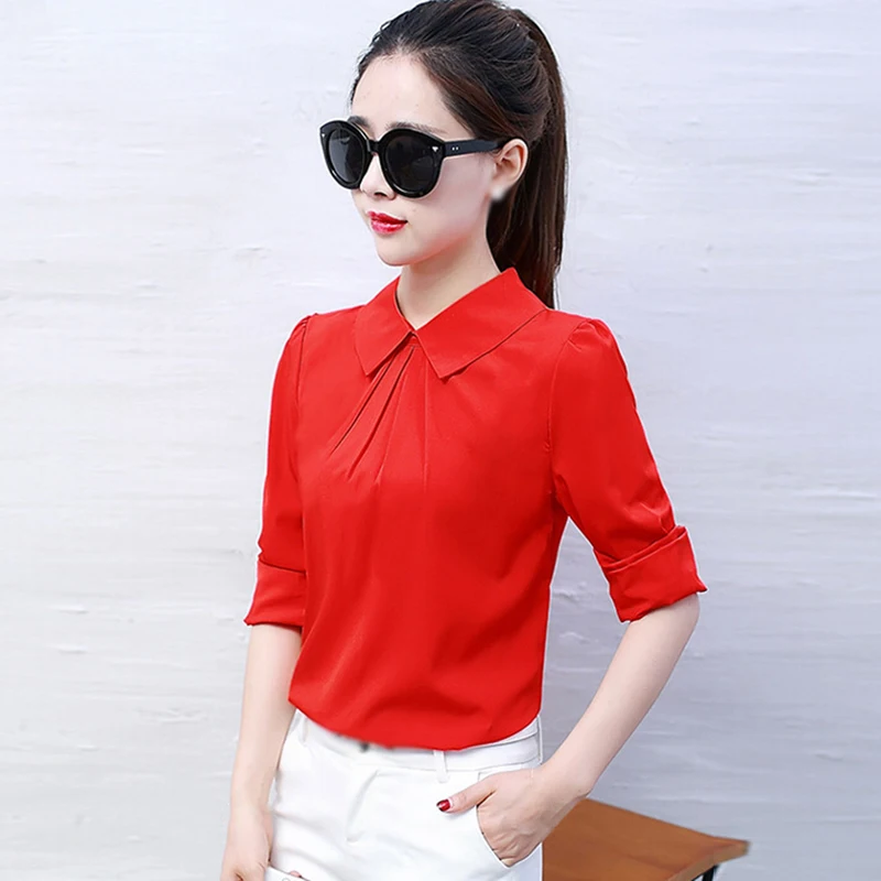 Женская блузка осень длинный рукав лук Тонкий Белый Топы офисные облегающие