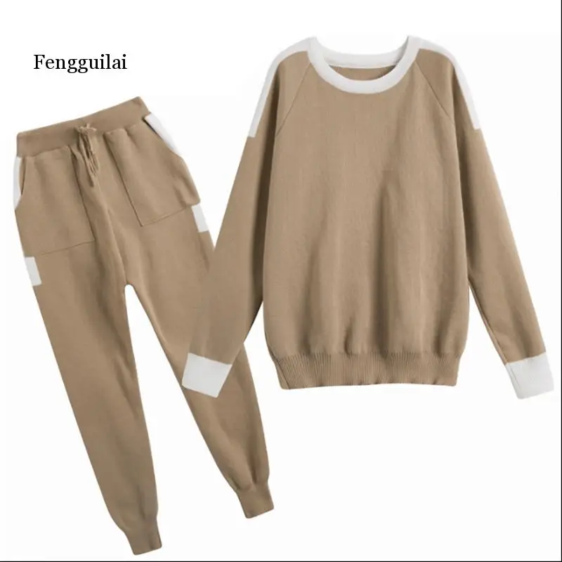 Новый женский вязаный костюм спортивный из 2 предметов женская спортивная одежда