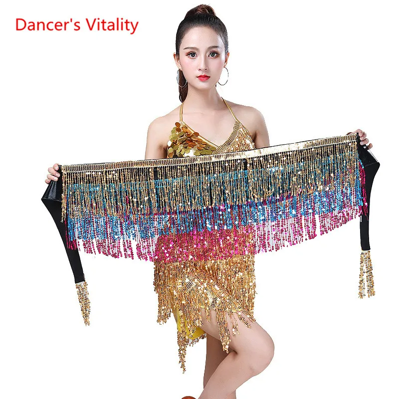 15 colors Belly Dancing Women's Clothing Belt Accessories Belts 4 Straps Rows of Belly Dance Hip Scarf Sequin Belt Rectangle