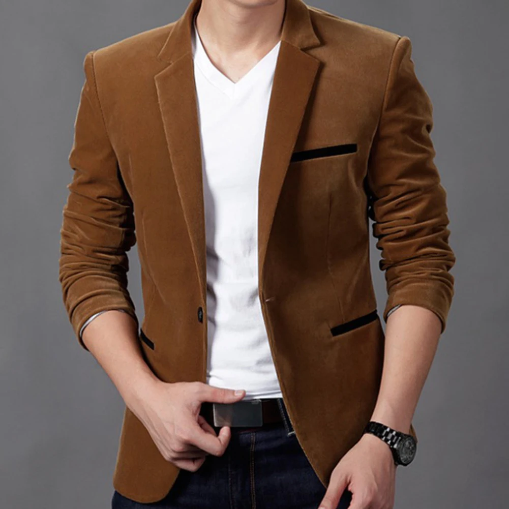 Осенне зимний повседневный мужской пиджак блейзеры мягкие бархатные с длинным