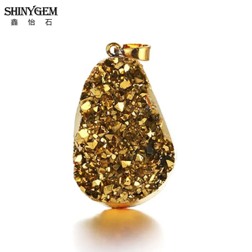 Кулоны ShinyGem 20 40 мм с неровным натуральным кристаллом Druzy золотое покрытие