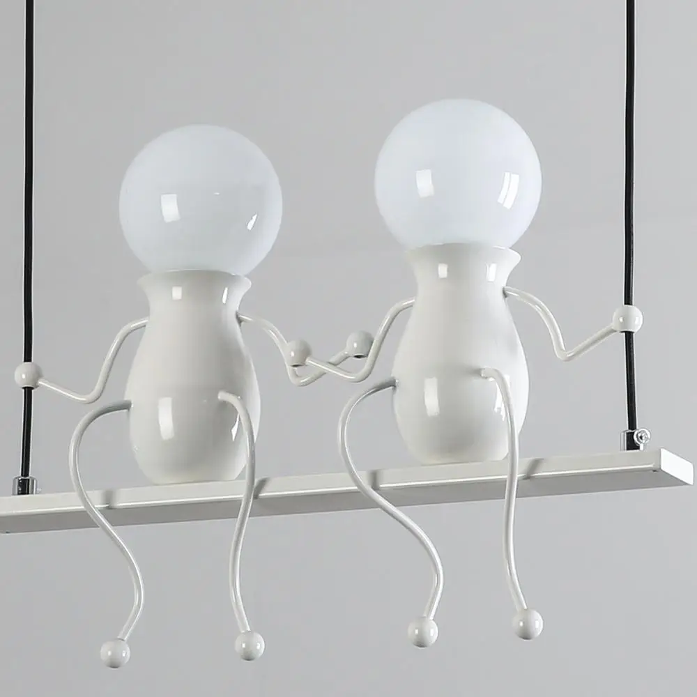 

Creative LED Pendant Lighting Lamp Modern Double Little People Pendant Light Metal Iron Cartoon Doll Hanging Lights Baking Paint