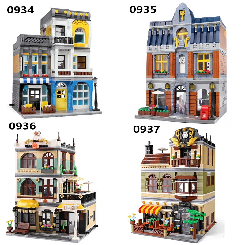 

Конструктор MOC детский креативный в виде городского коммерческого уличного вида, комбинированные строительные блоки для летнего кафе, таве...