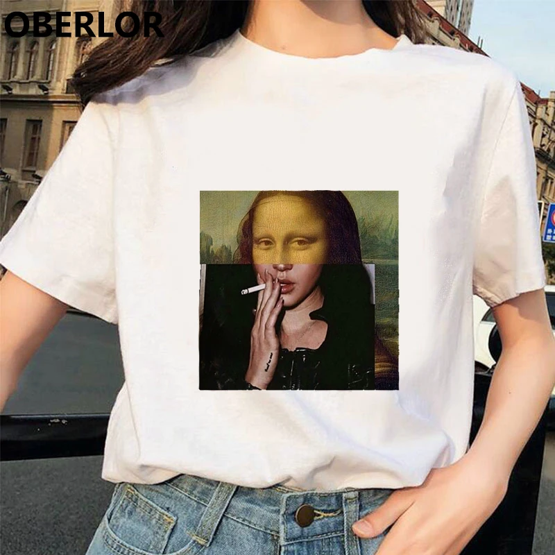 Женская футболка с принтом Моны Лизы модная женская в стиле Харадзюку лето