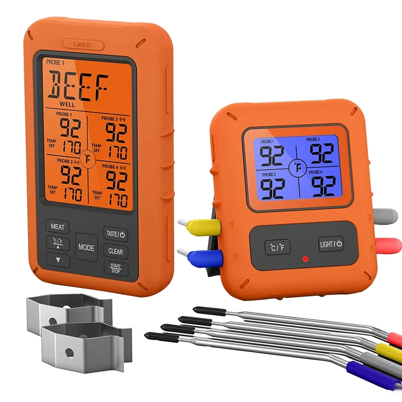 

Wireless Digital Remote Meat Thermometer For Outdoor BBQ, Grilling, Oven, Kitchen With 4 Probe Timer Alarm LCD Backlight