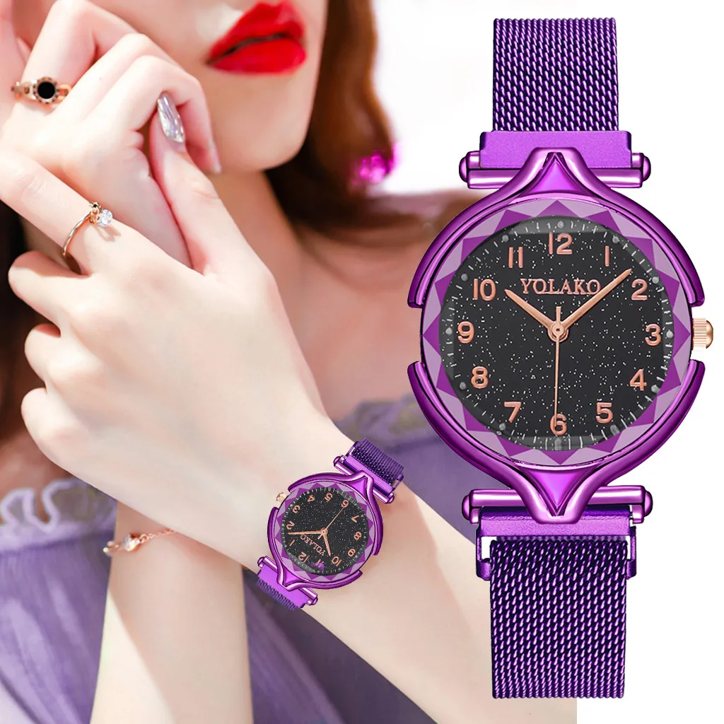 Магнитные часы Звездное небо Для женщин Цифровой Световой циферблат кварцевые