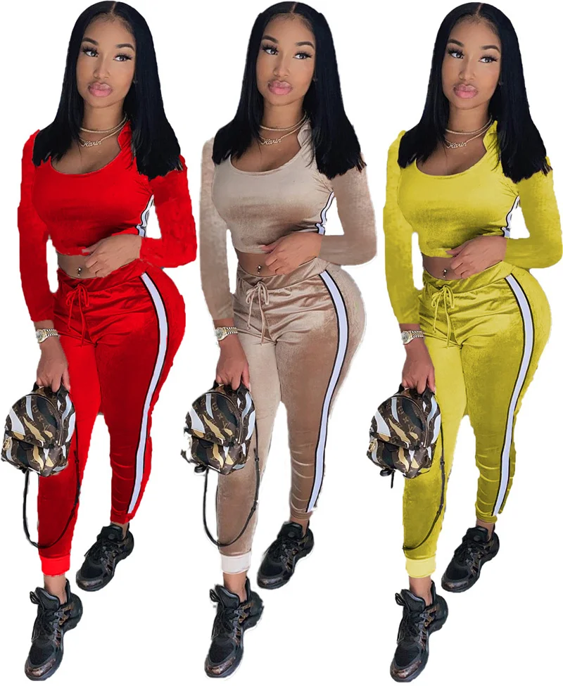 

Zoctuo Two Piece Set Women Tracksuit Side Striped Crop Top and Pant Suits Sportwear Fitness Casual Sweat Suit Roupas Femininas