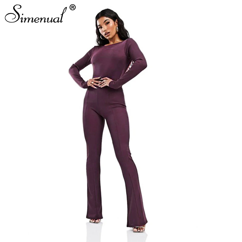 

Simenual Ribbed Backless Rompers Womens Jumpsuit Casual Long Sleeve Pajama Outfit Sporty Workout Fashion One Piece Overalls Hot