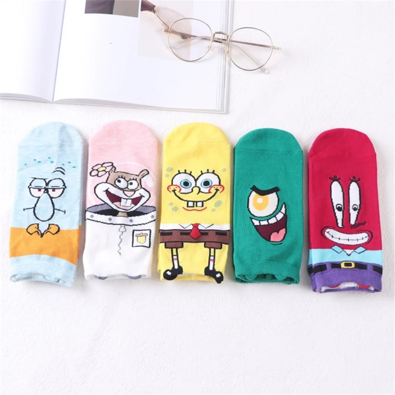 1 пара/5 пар, новинка года, женские хлопковые носки, Harajuku, модные носки со смешным рисунком губки боба, повседневные носки со смешным рисунком, Лидер продаж