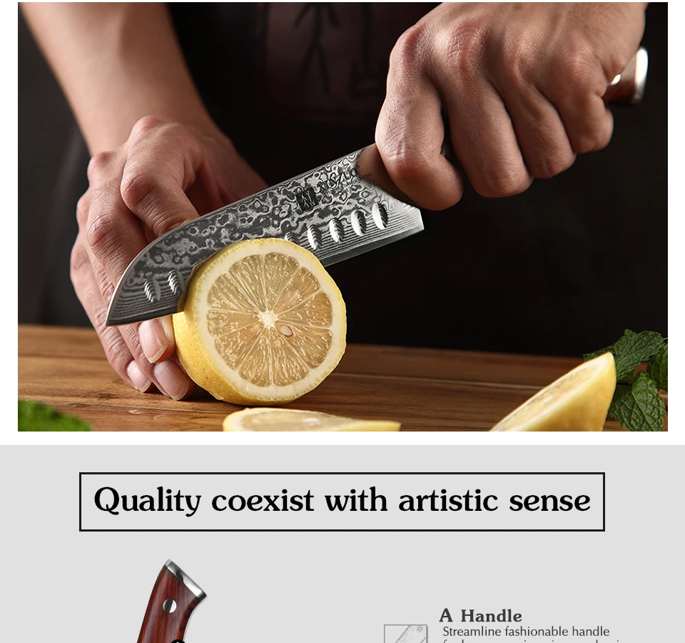 XINZUO 5 ''дюймовый нож Santoku 67 слоев Китай Дамасская сталь кухонные ножи Высокое качество барбекю нож с розовой деревянной ручкой
