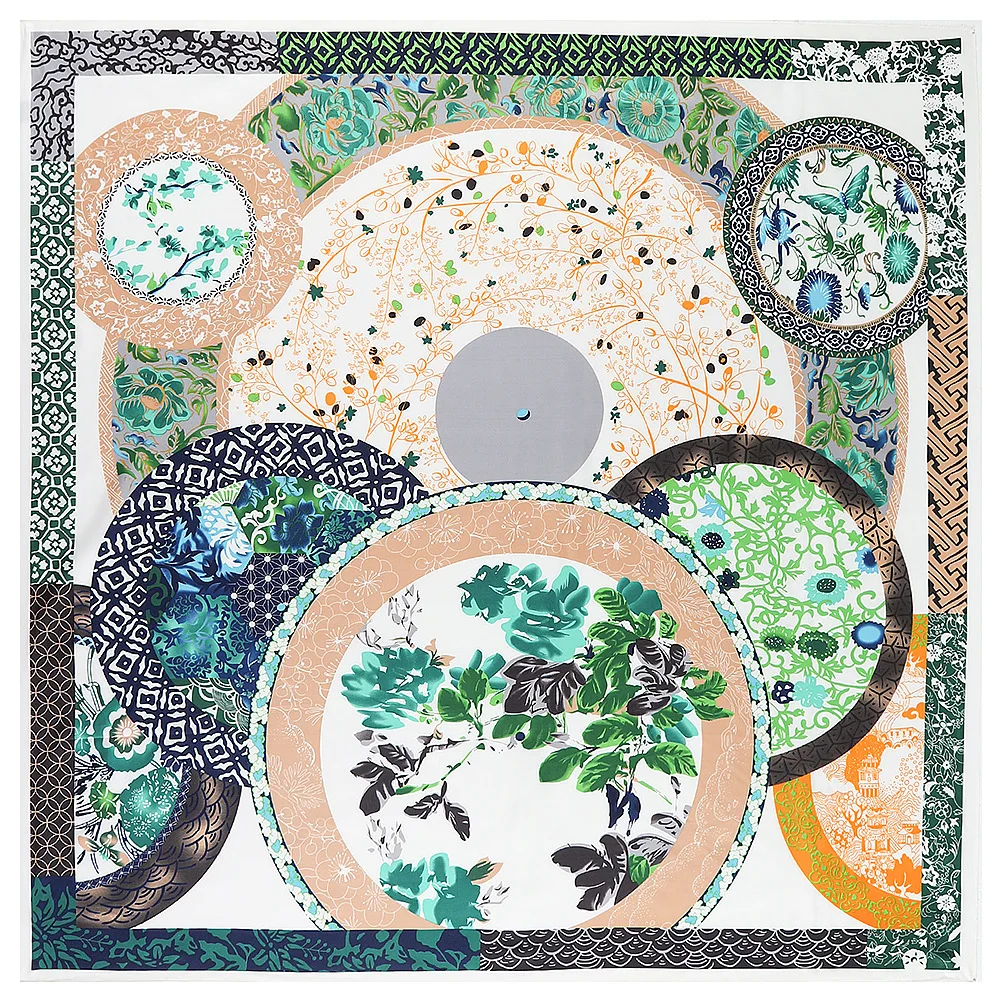 

130CM 100% Twill Silk Women Scarf Luxury Floral Print Hijab Silk Satin Shawl Foulard Square Head Scarves Lady NeckChief Wraps