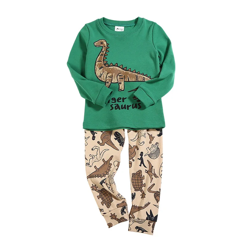Пижамы Детские комплекты ночной костюм с рисунком динозавра для мальчиков
