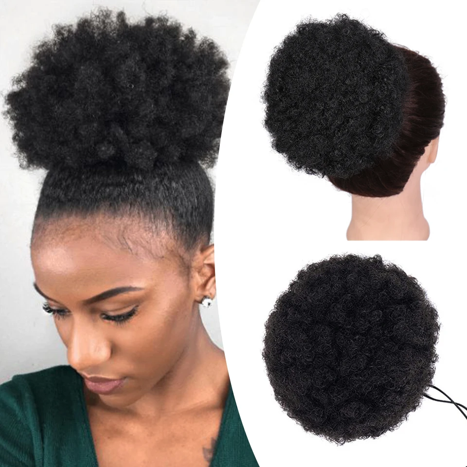 AILIADE 8" Short Puff Hair Bun Synthetic Afro Kinky Curly Drawstring Ponytail High Temperature Clip in Extension | Шиньоны и парики