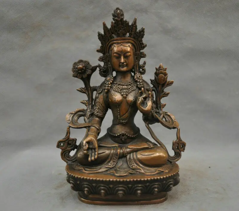 

8.5''China Buddhism Tibet White Tara Bodhisattva Bronze Statue