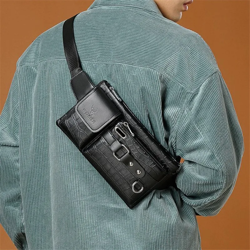 

Забавные мужские сумки, роскошная кожаная поясная сумка, модная нагрудная сумочка на ремне для мужчин, дизайнерский чехол для телефона