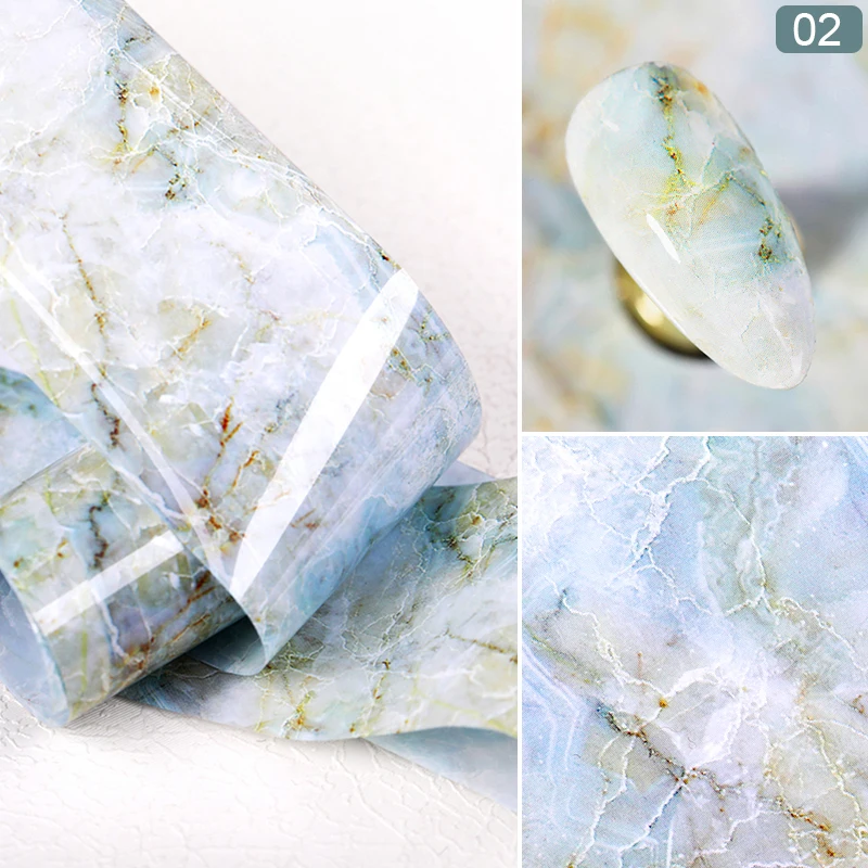02 1 коробка, 4*125 см, мраморная серия, фольга для ногтей, розовый, синий, смешанные цвета, переводная бумага для ногтей, для самостоятельного дизайна ногтей - Цвет: 02