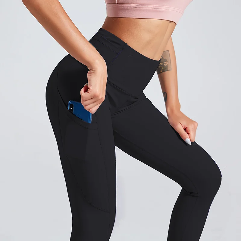 Y6067 Black Kaminsky Soild лоскутные леггинсы женские сексуальные Peach Hart спортивные Леггинсы карманные фитнес Feminina фитнес высококачественные нейлоновые брюки - Цвет: Y6067 Black