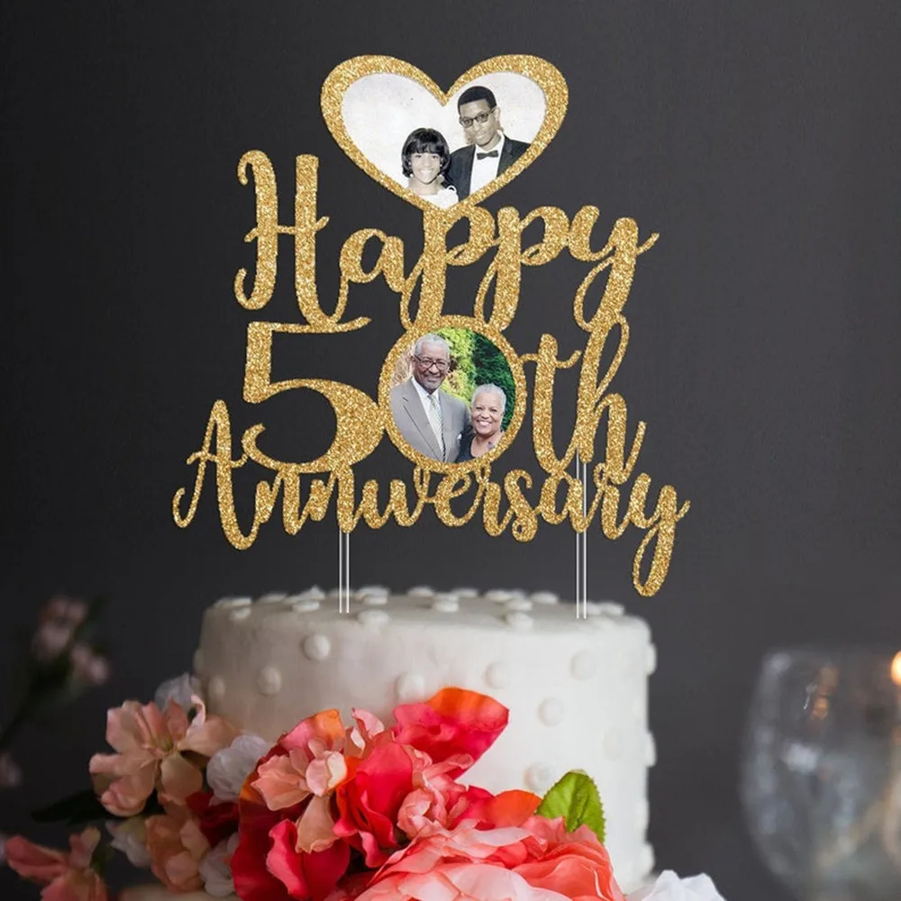 Пользовательские юбилей персонализированные фото торт Топпер Золотой подарок