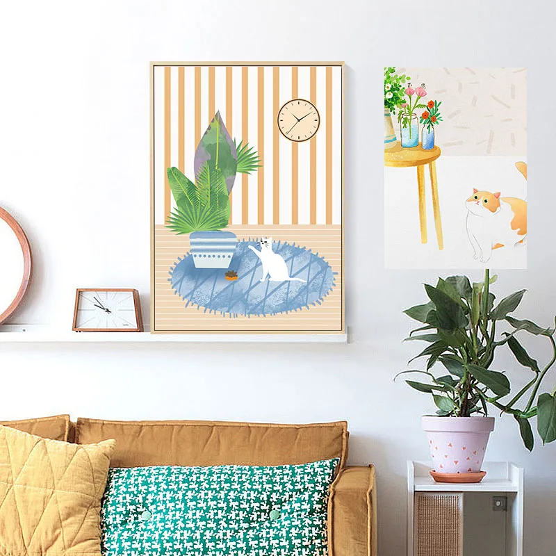 Картина в стиле скандинавских пейзажей с изображением кошки|Рисование и