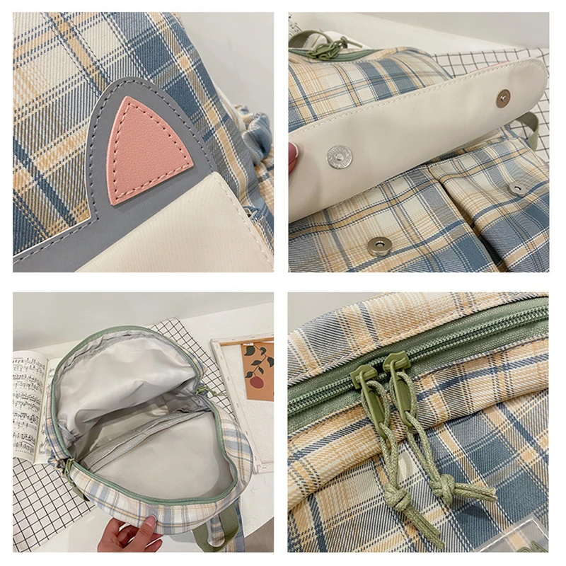 

NEW cute Plaid backpacks fashion canvas backpack female Korean Shoulder bag kawaii Students School backpack girl Women's bag